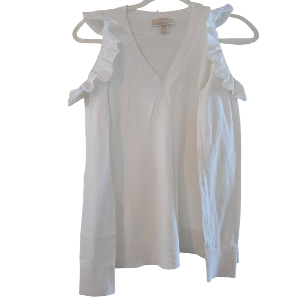 Women's White Ruffle Shoulderless Top, size S